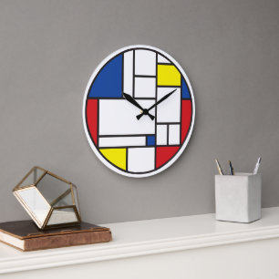 Mondrian Minimalist Geometric De Stijl Modern Art Large Clock
