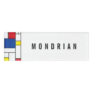 Mondrian Minimalist Geometric De Stijl Modern Art Name Tag