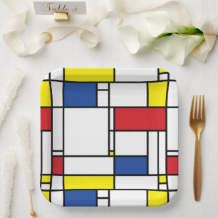 Mondrian Minimalist Geometric De Stijl Modern Art Paper Plates
