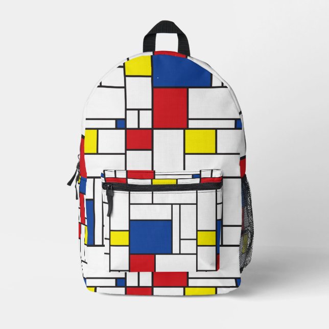 Mondrian Minimalist Geometric De Stijl Modern Art Printed Backpack (Front)