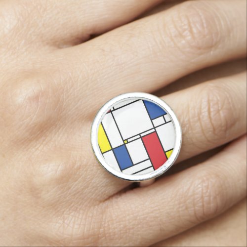 Mondrian Minimalist Geometric De Stijl Modern Art Ring