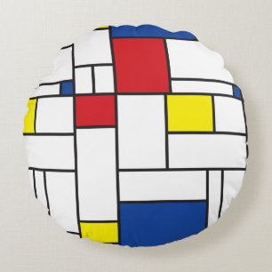 Mondrian Minimalist Geometric De Stijl Modern Art Round Pillow