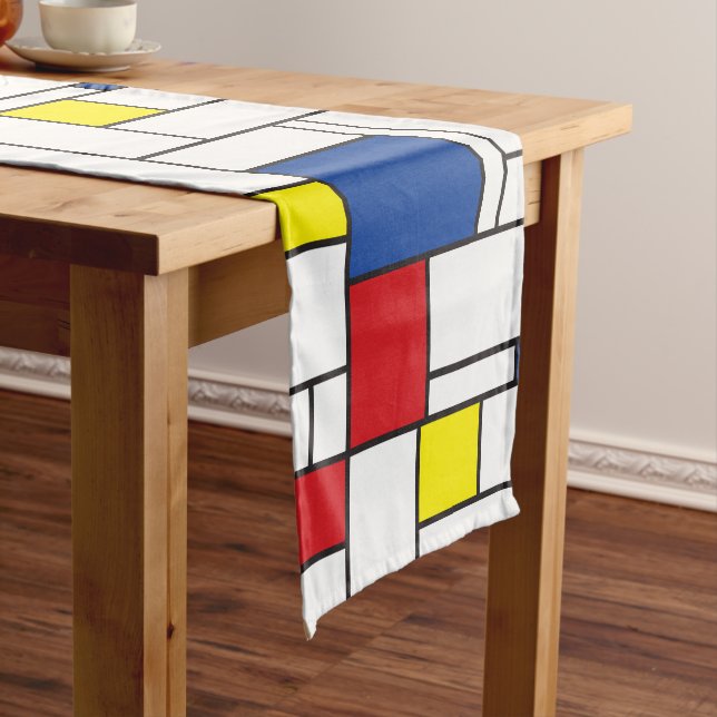 Mondrian Minimalist Geometric De Stijl Modern Art Short Table Runner (In Situ)