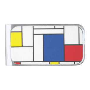 Mondrian Minimalist Geometric De Stijl Modern Art Silver Finish Money Clip