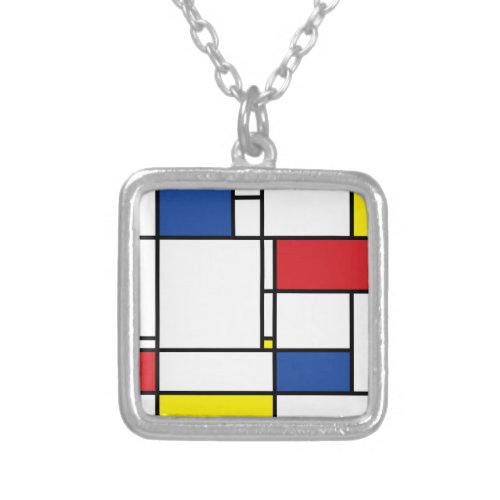 Mondrian Minimalist Geometric De Stijl Modern Art Silver Plated Necklace