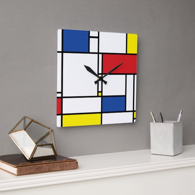 Mondrian Minimalist Geometric De Stijl Modern Art Square Wall Clock (Office)