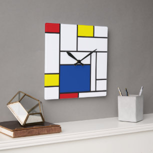 Mondrian Minimalist Geometric De Stijl Modern Art Square Wall Clock