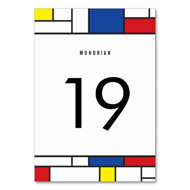 Mondrian Minimalist Geometric De Stijl Modern Art Table Number (Front)