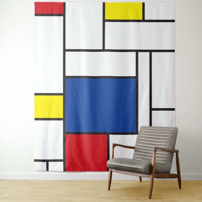 Mondrian Minimalist Geometric De Stijl Modern Art Tapestry (In Situ)
