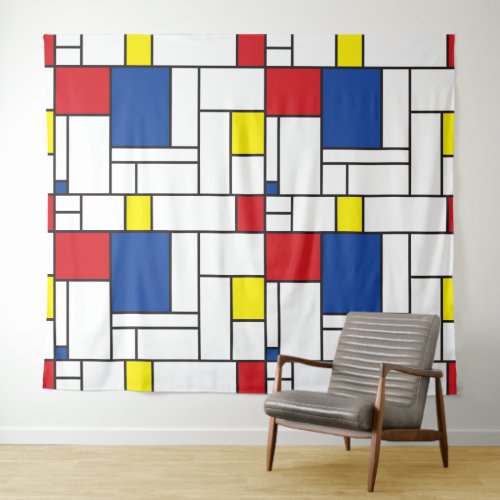 Mondrian Minimalist Geometric De Stijl Modern Art Tapestry