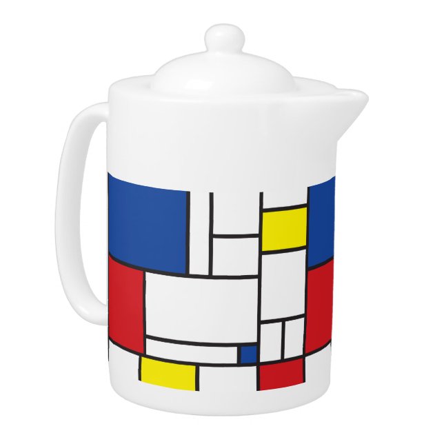 Mondrian Minimalist Geometric De Stijl Modern Art Teapot (Left)