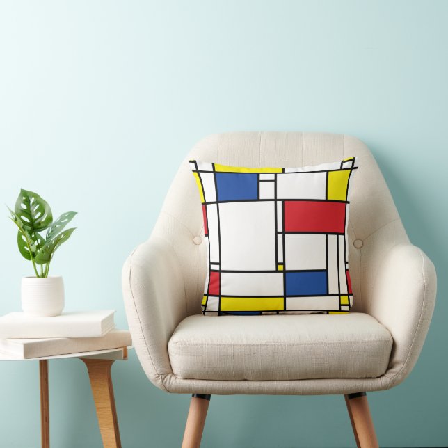Mondrian Minimalist Geometric De Stijl Modern Art Throw Pillow (Chair)