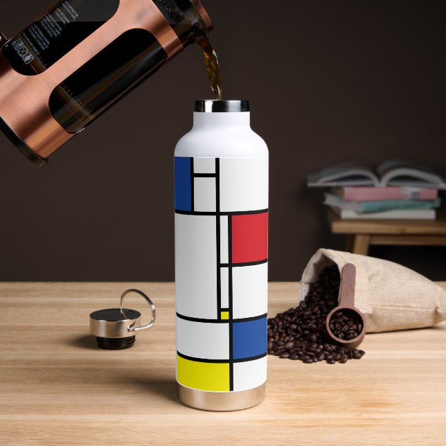 Mondrian Minimalist Geometric De Stijl Modern Art Water Bottle (Coffee)