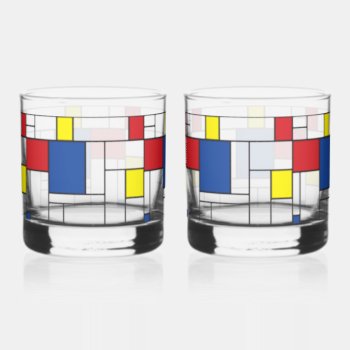 Mondrian Minimalist Geometric De Stijl Modern Art Whiskey Glass by fat_fa_tin at Zazzle