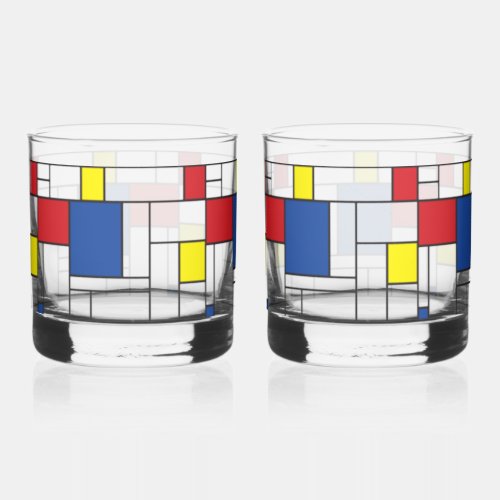 Mondrian Minimalist Geometric De Stijl Modern Art Whiskey Glass