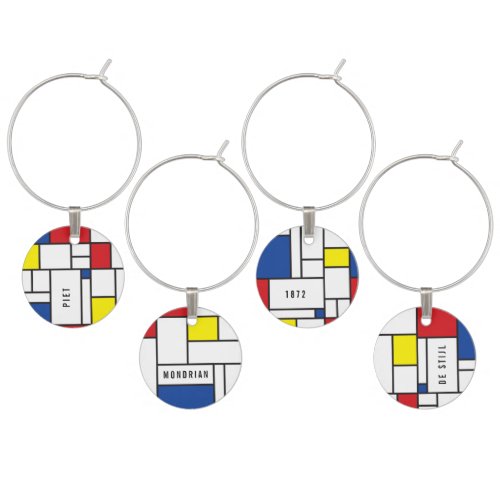 Mondrian Minimalist Geometric De Stijl Modern Art Wine Charm