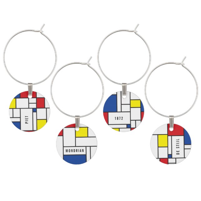 Mondrian Minimalist Geometric De Stijl Modern Art Wine Charm (Staggered)