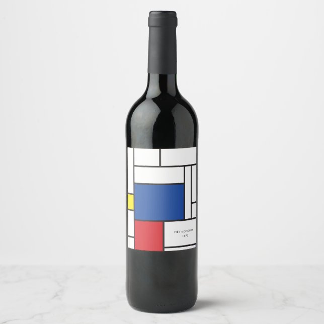 Mondrian Minimalist Geometric De Stijl Modern Art Wine Label (Front)