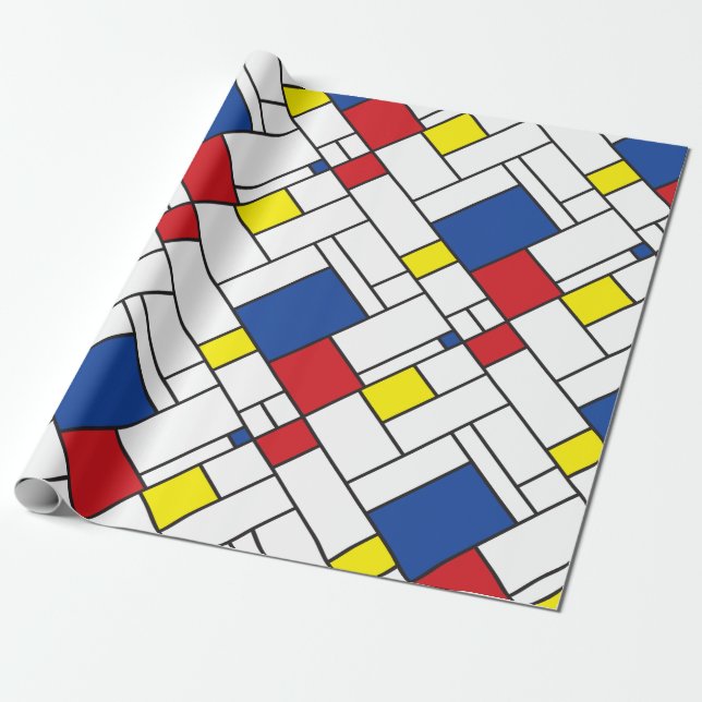 Mondrian Minimalist Geometric De Stijl Modern Art Wrapping Paper (Unrolled)