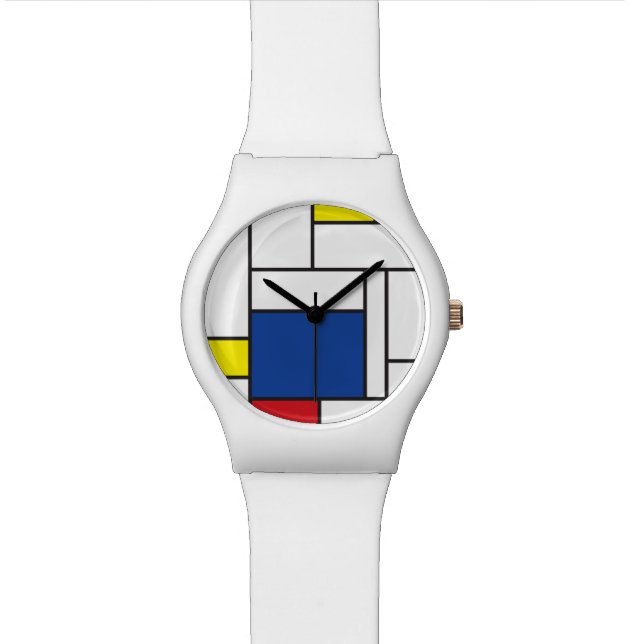 Mondrian Minimalist Geometric De Stijl Modern Art Wrist Watch (Close Up)