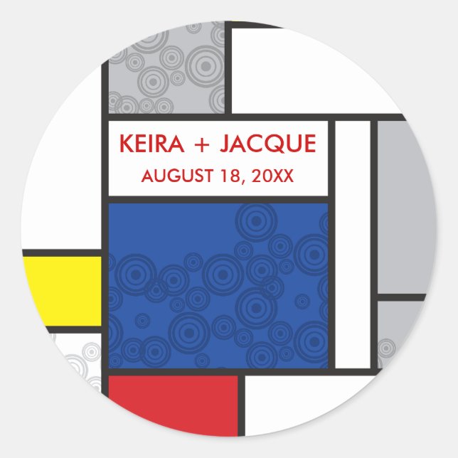 Mondrian Modern Art Retro Circles Wedding Sticker (Front)