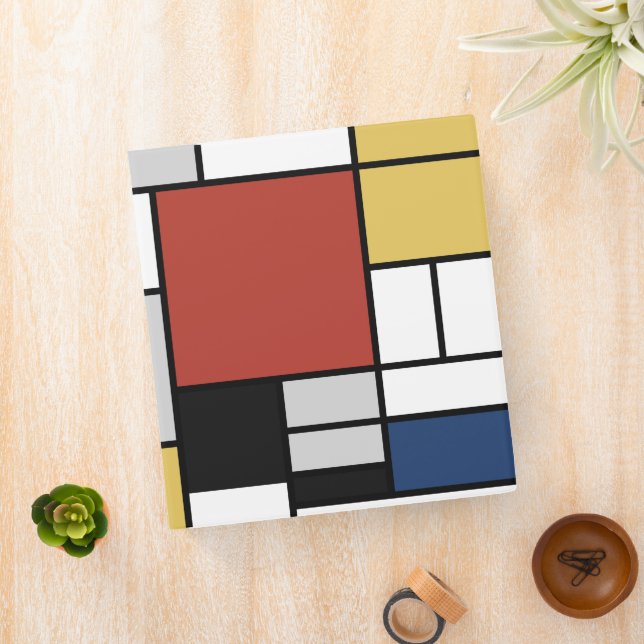 Mondrian Painting Red Plane Yellow Black Gray Blue 3 Ring Binder (In Situ)