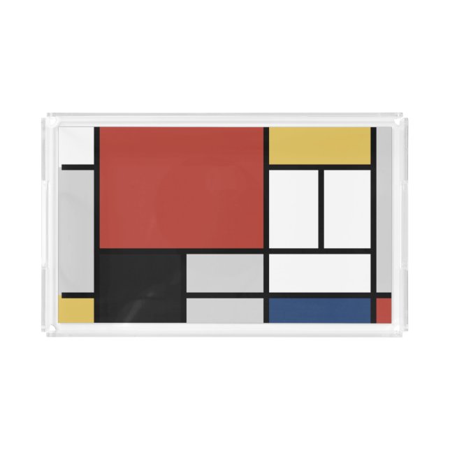 Mondrian Painting Red Plane Yellow Black Gray Blue Acrylic Tray (Front)