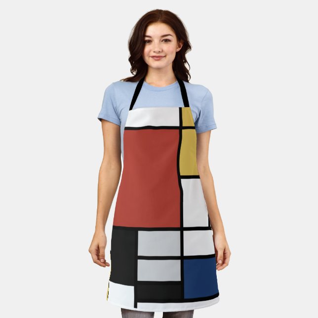 Mondrian Painting Red Plane Yellow Black Gray Blue Apron (Worn)