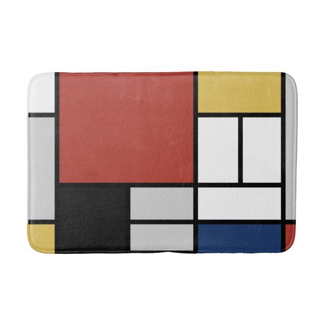 Mondrian Painting Red Plane Yellow Black Gray Blue Bath Mat (Front)