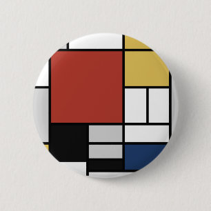 Mondrian Painting Red Plane Yellow Black Gray Blue Button