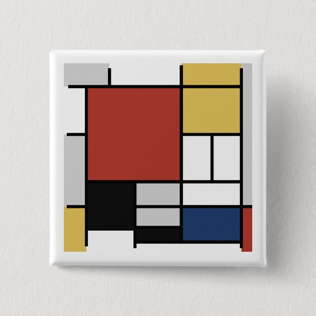 Mondrian Painting Red Plane Yellow Black Gray Blue Button (Front)