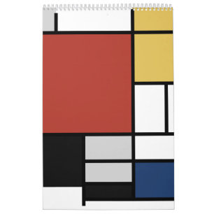 Mondrian Painting Red Plane Yellow Black Gray Blue Calendar