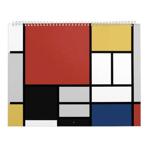 Mondrian Painting Red Plane Yellow Black Gray Blue Calendar