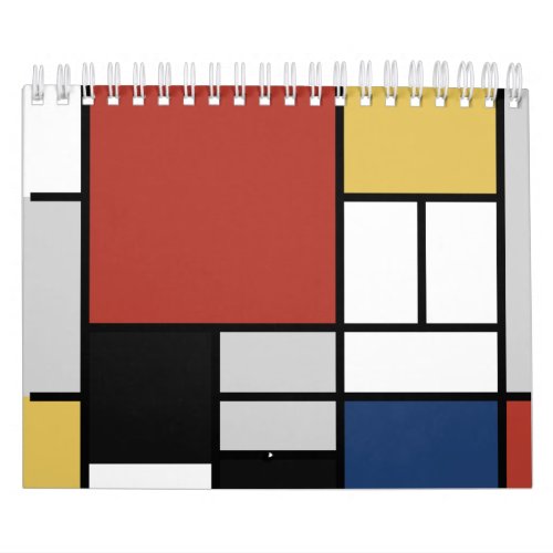 Mondrian Painting Red Plane Yellow Black Gray Blue Calendar