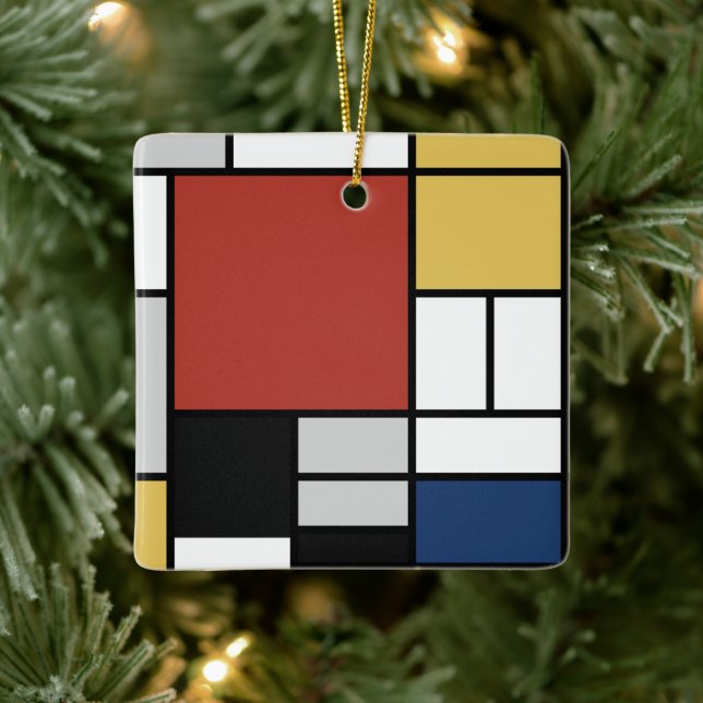 Mondrian Painting Red Plane Yellow Black Gray Blue Ceramic Ornament (Tree)