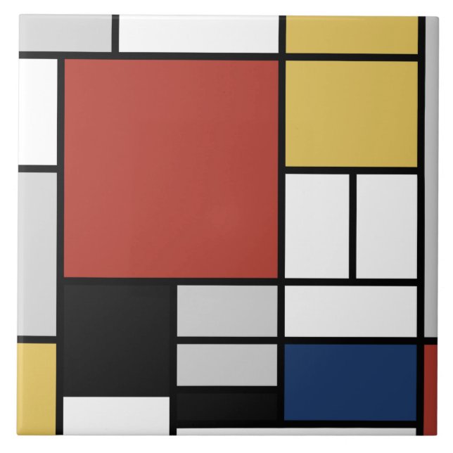 Mondrian Painting Red Plane Yellow Black Gray Blue Ceramic Tile (Front)