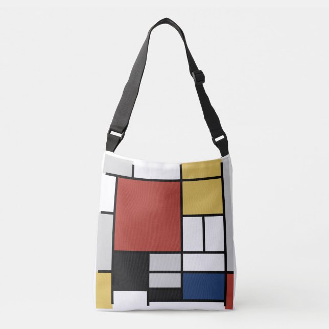 Mondrian Painting Red Plane Yellow Black Gray Blue Crossbody Bag (Front)