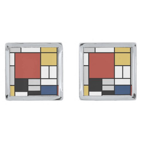 Mondrian Painting Red Plane Yellow Black Gray Blue Cufflinks