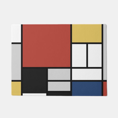 Mondrian Painting Red Plane Yellow Black Gray Blue Doormat