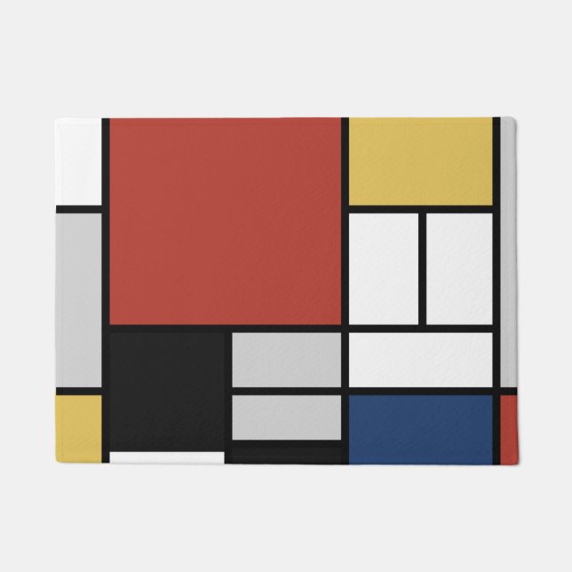 Mondrian Painting Red Plane Yellow Black Gray Blue Doormat (Front)