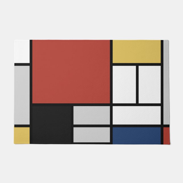 Mondrian Painting Red Plane Yellow Black Gray Blue Doormat (Front)
