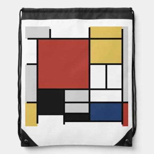 Mondrian Painting Red Plane Yellow Black Gray Blue Drawstring Bag