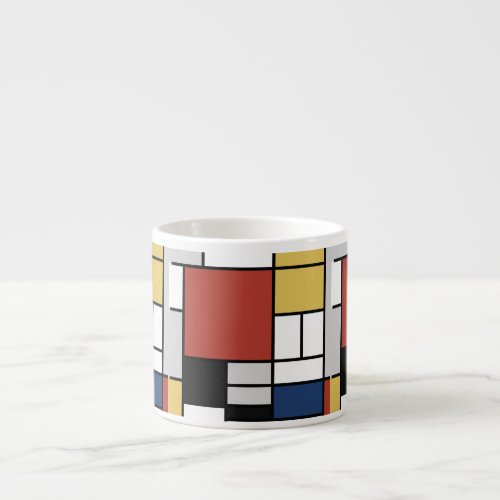 Mondrian Painting Red Plane Yellow Black Gray Blue Espresso Cup