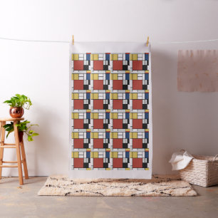 Mondrian Painting Red Plane Yellow Black Gray Blue Fabric
