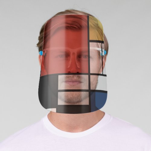 Mondrian Painting Red Plane Yellow Black Gray Blue Face Shield
