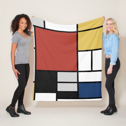 Mondrian Painting Red Plane Yellow Black Gray Blue Fleece Blanket