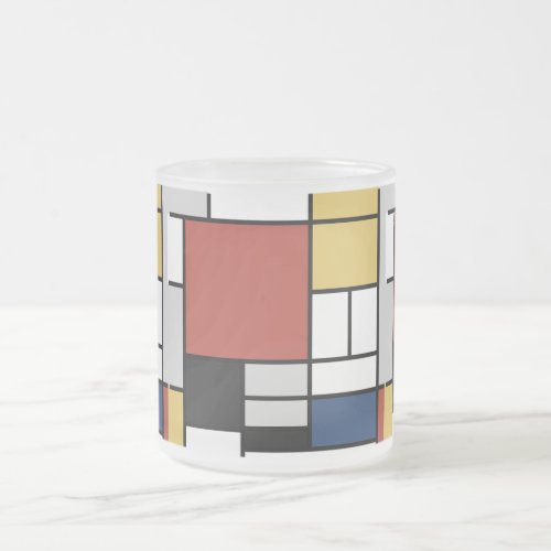 Mondrian Painting Red Plane Yellow Black Gray Blue Frosted Glass Coffee Mug