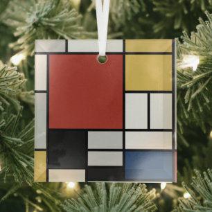 Mondrian Painting Red Plane Yellow Black Gray Blue Glass Ornament