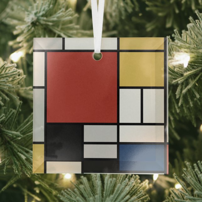 Mondrian Painting Red Plane Yellow Black Gray Blue Glass Ornament (Insitu)