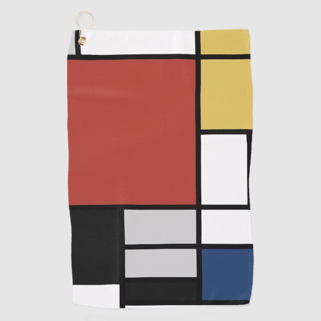 Mondrian Painting Red Plane Yellow Black Gray Blue Golf Towel (Front)